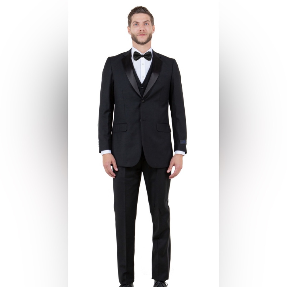 Men's Black 3 Piece Tuxedo with Satin Lapel 44S